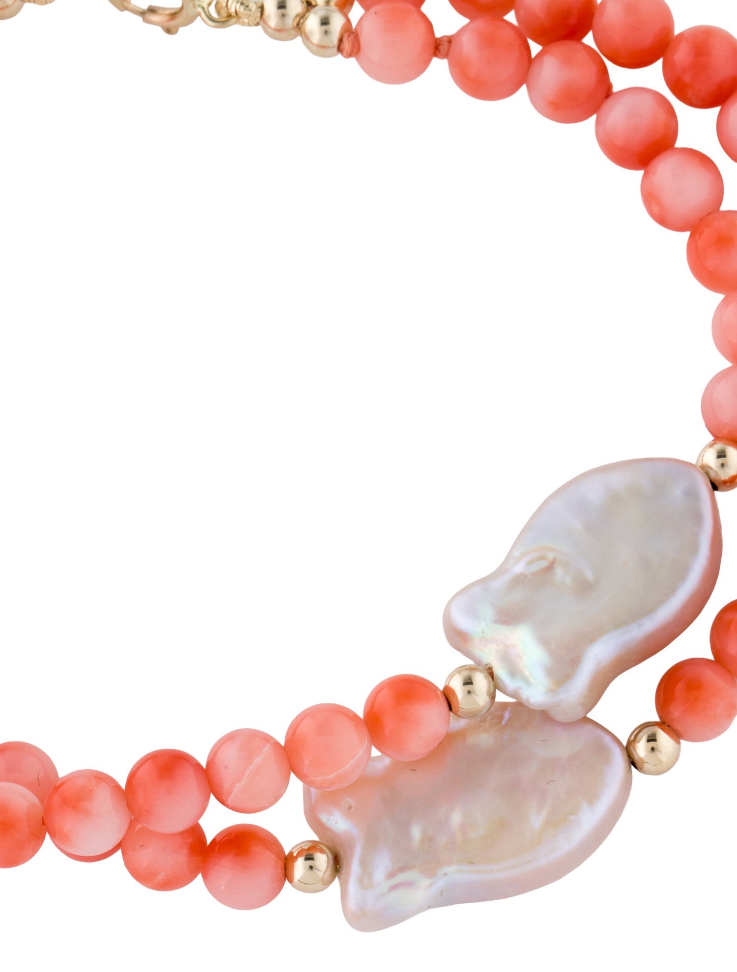 Bracelet 14K Coral & Pearl Fish Double Strand Bracelet